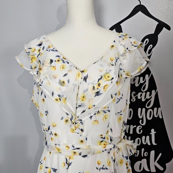 DKNY Ruffle Flutter Sleeve Floral Belted Hi-Lo Midi Dress New - Picture 6 of 14